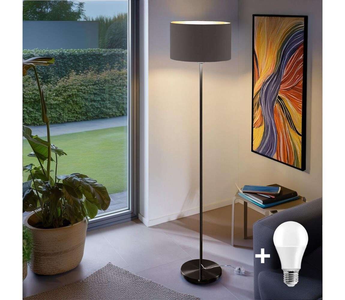 LED Stojací lampa TUNJA 1xE27/20W/230V pr. 38 cm černá/taupe 1xSA2187+1xEG32483