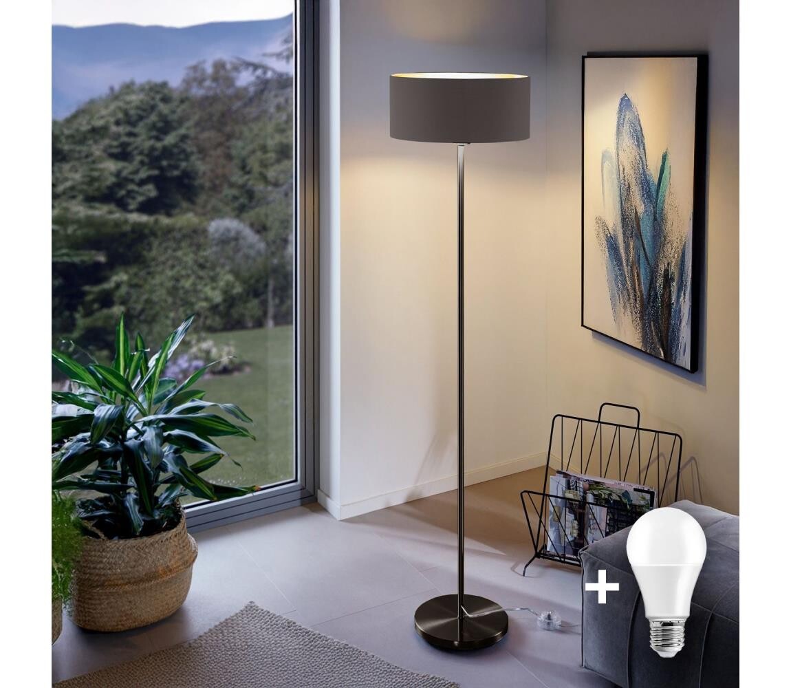 LED Stojací lampa TUNJA 1xE27/20W/230V pr. 38 cm černá/hnědá 1xSA2187+1xEG32474