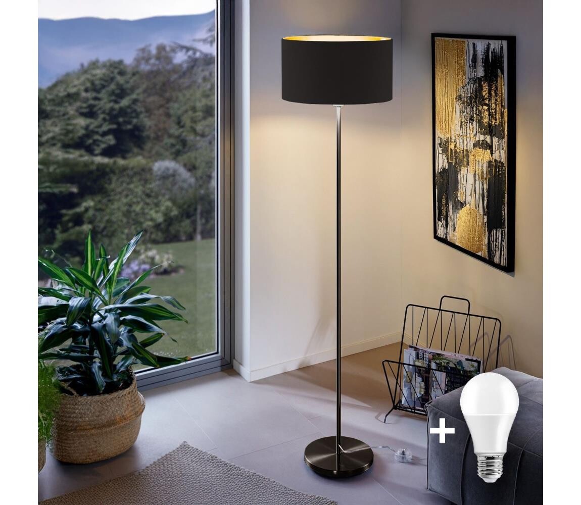 LED Stojací lampa TUNJA 1xE27/20W/230V pr. 38 cm černá 1xSA2187+1xEG32486