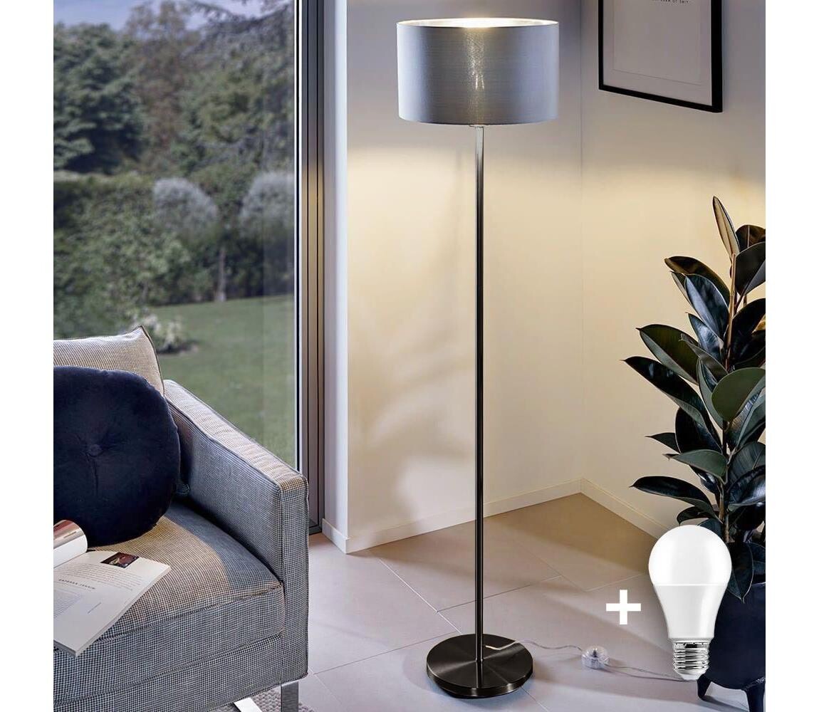 LED Stojací lampa TUNJA 1xE27/20W/230V pr. 38 cm černá/šedá 1xSA2187+1xEG32484