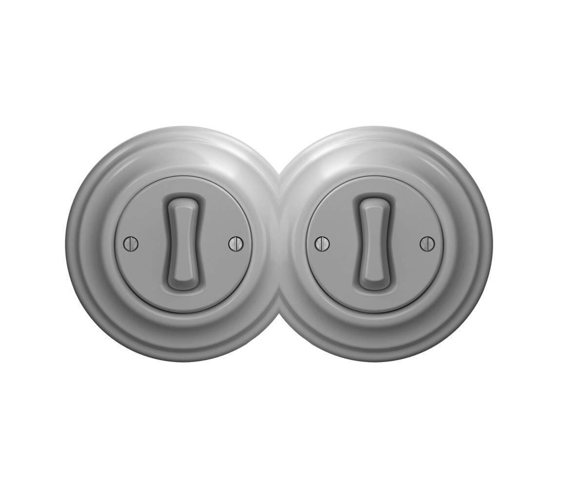 lap - Dvojitý retro jednopólový vypínač s rámečkem č. 1 šedá 2xKA0053+2xKA0046