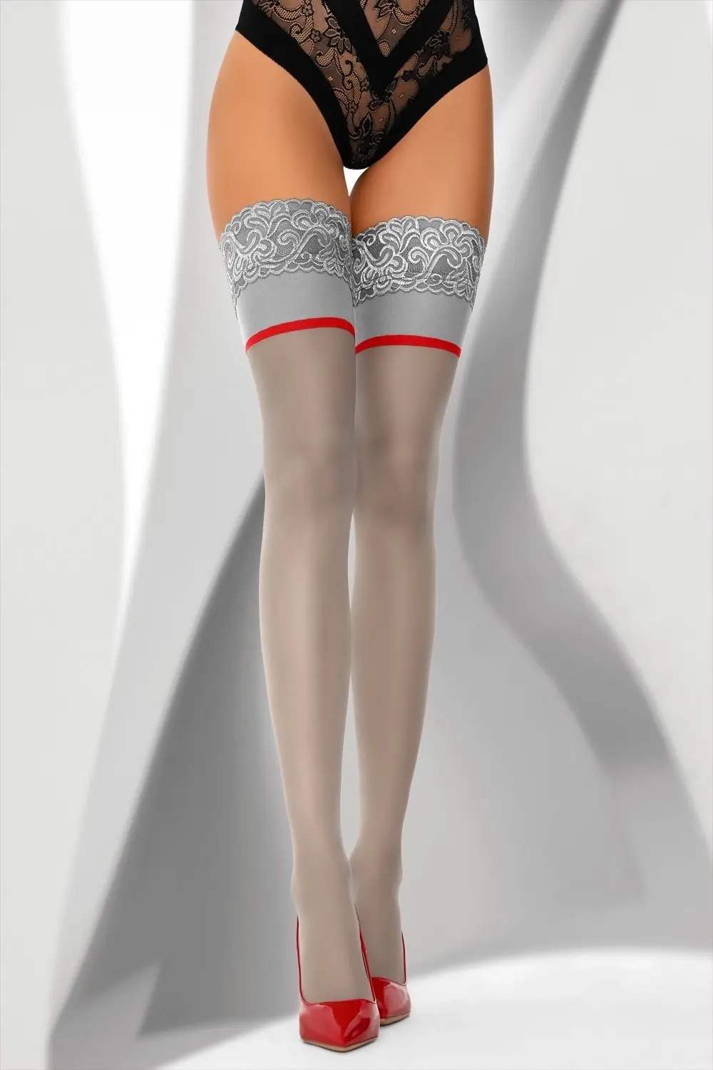 Dámské samodržící punčochy Ligamean 20 DEN grey