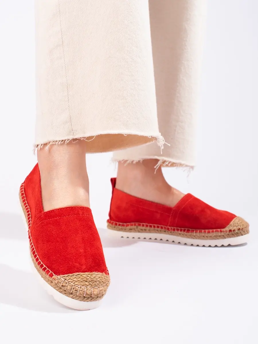 Komfortní espadryly červené dámské bez podpatku