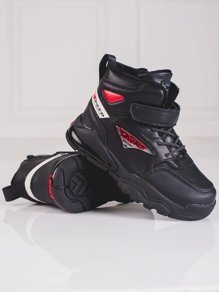 Zajímavé dětské kotníkové boty černé bez podpatku