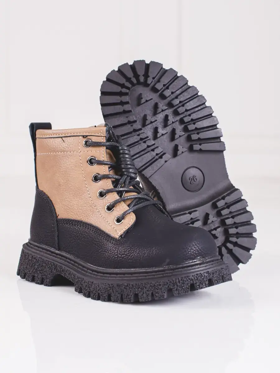 Praktické béžové dětské černé kotníkové boty bez podpatku