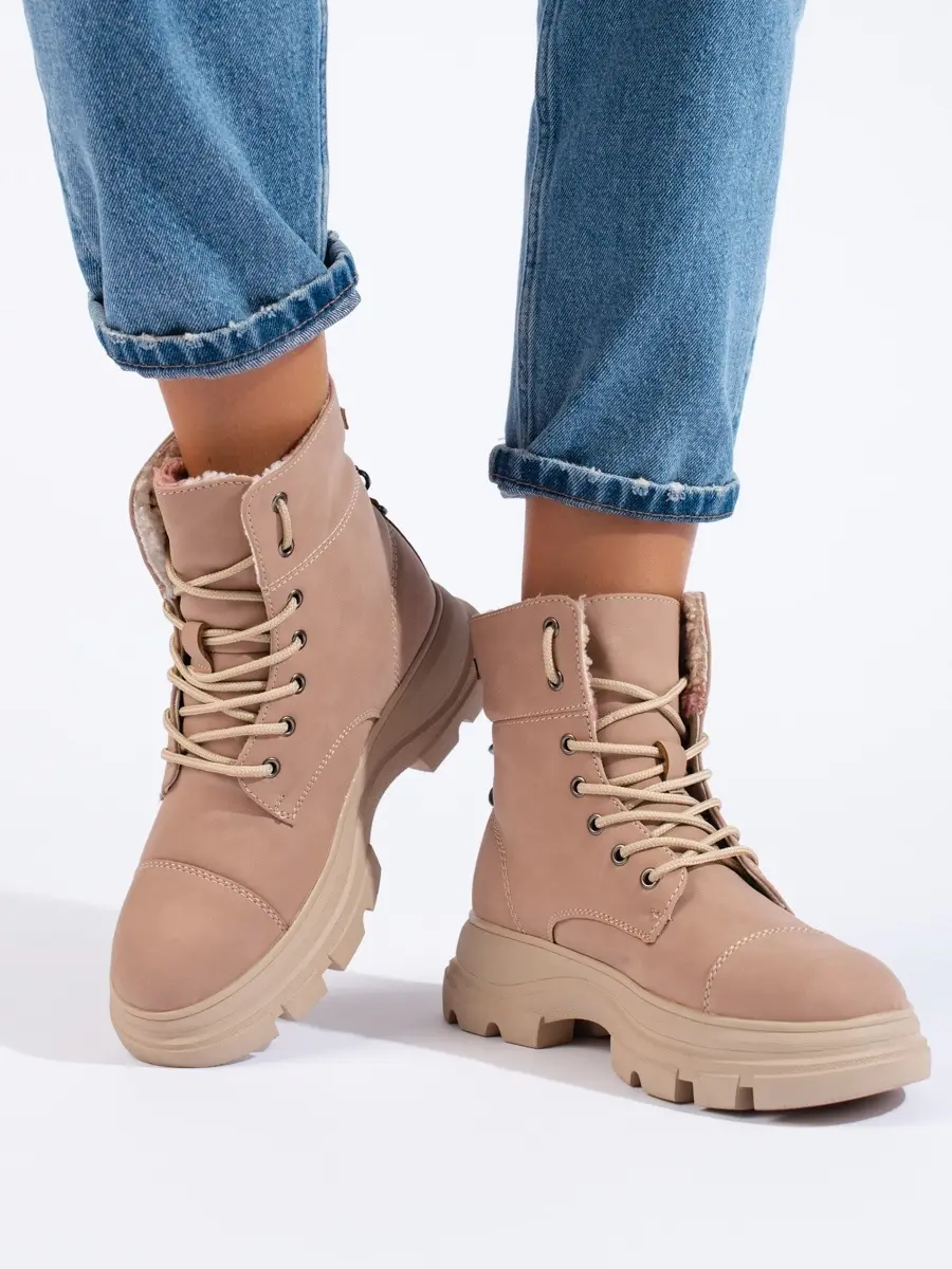 Komfortní kotníkové boty dámské růžové bez podpatku