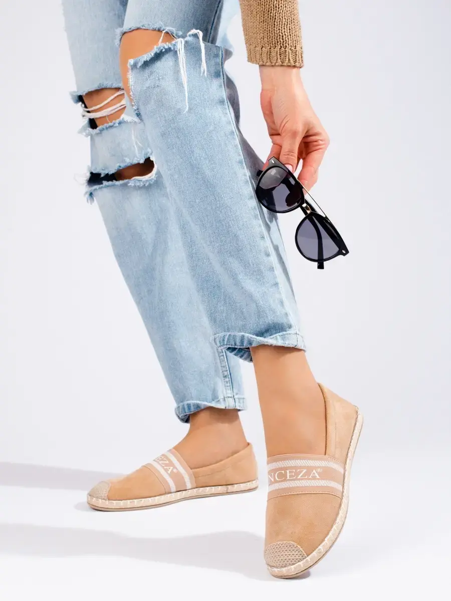 Luxusní espadryly béžové dámské bez podpatku