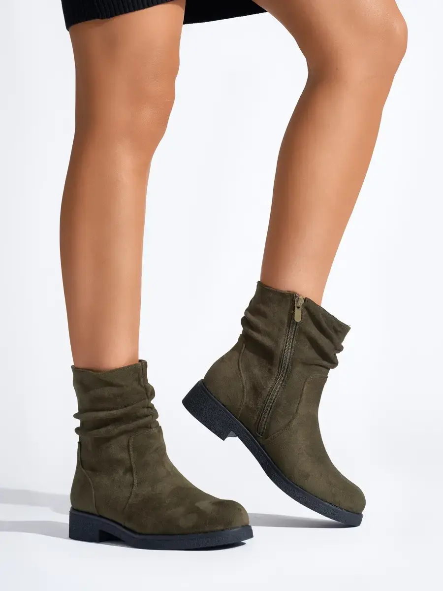 Designové kotníkové boty zelené dámské na plochém podpatku