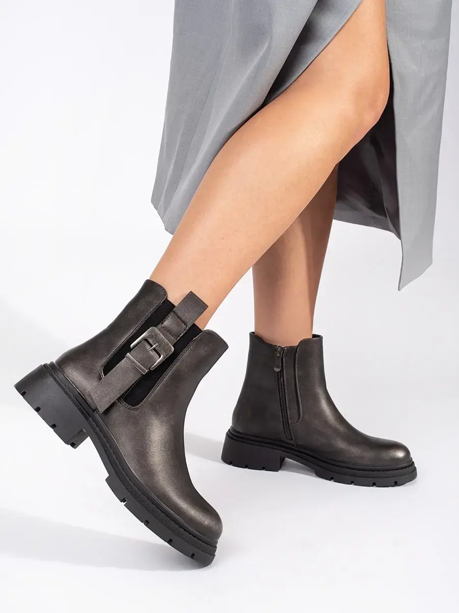 Trendy tmavě hnědé kotníkové boty dámské na širokém podpatku