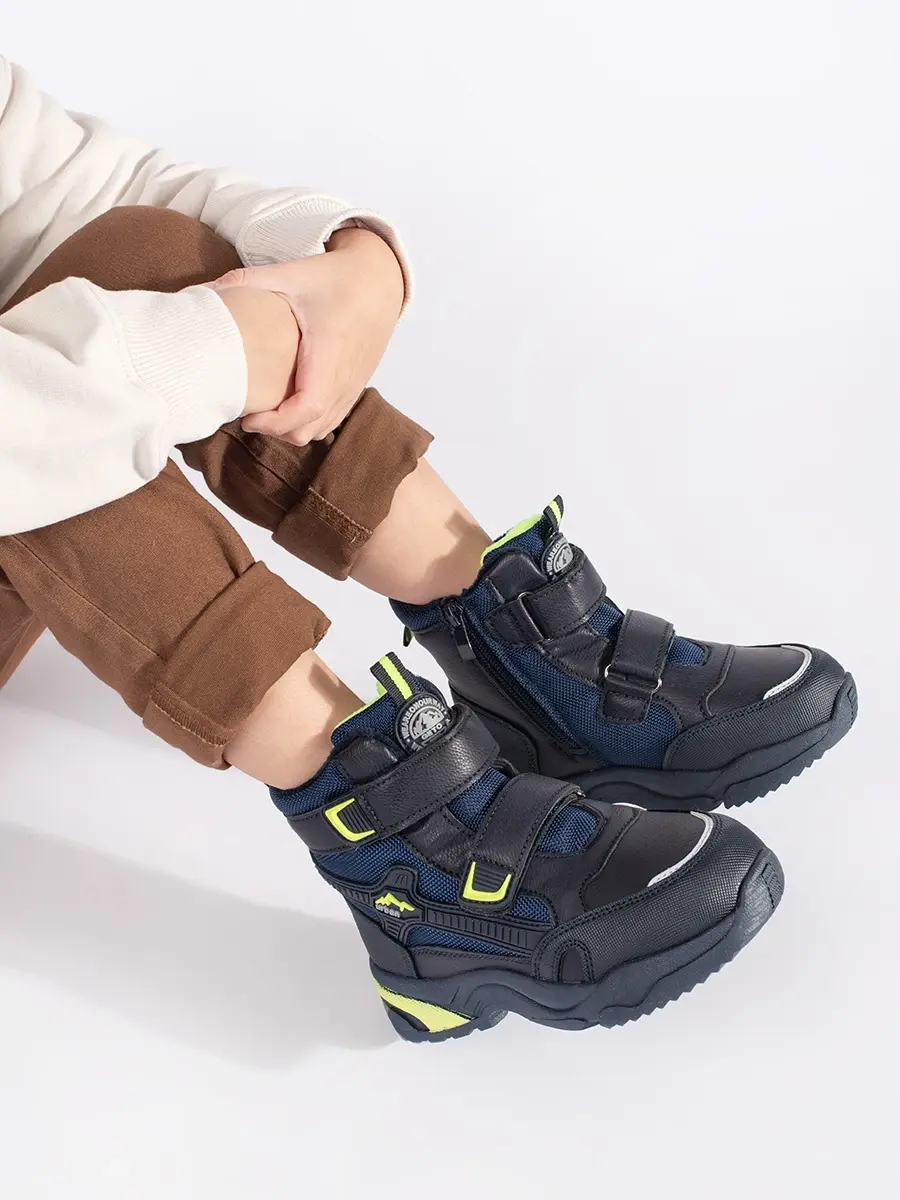 Exkluzívní tmavě modré dětské kotníkové boty bez podpatku