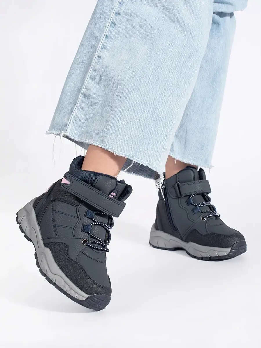 Luxusní dětské tmavě modré kotníkové boty bez podpatku