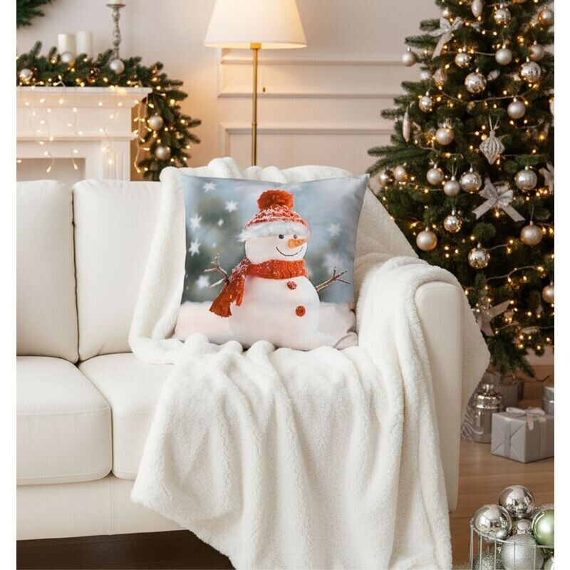 Vánoční 3D návlek, Sněhulák s červenou čepičkou a šálou, 40 x 40 cm