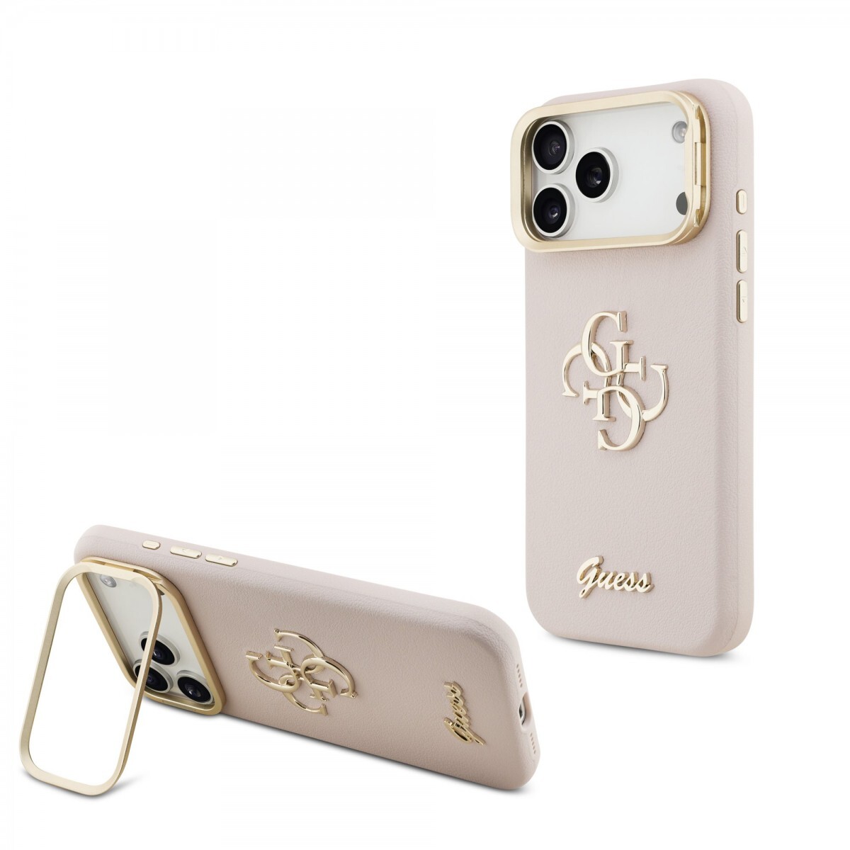 Zadní kryt Guess PU Grained 4G Logo Stand Camera Frame pro iPhone 17 Pro Max Pink