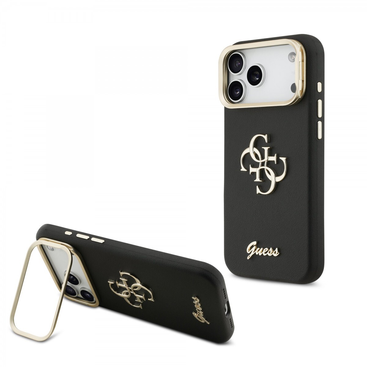 Zadní kryt Guess PU Grained 4G Logo Stand Camera Frame pro iPhone 17 Pro Max Black
