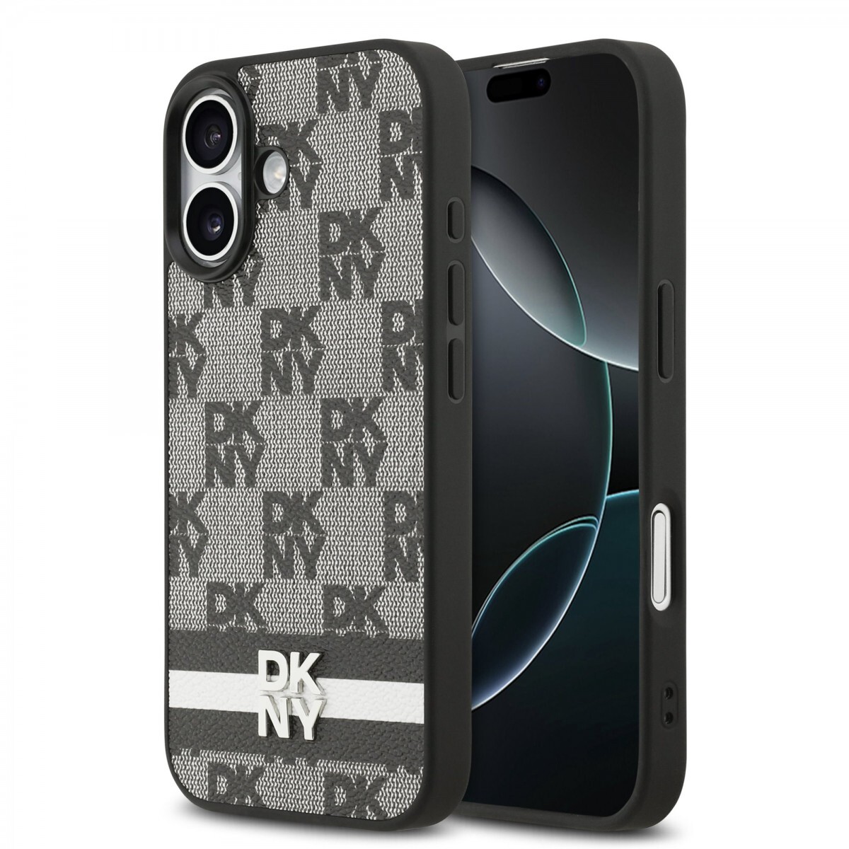 Zadní kryt DKNY PU Leather Checkered Pattern and Stripe pro iPhone 17 Black