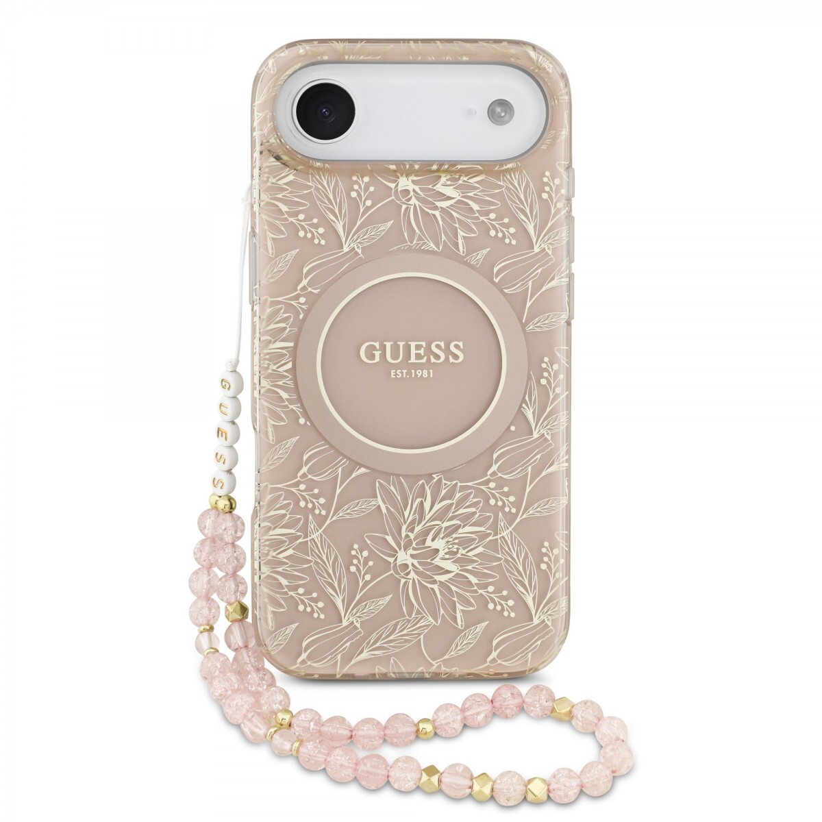 Zadní kryt Guess IML Flowers Allover Strap MagSafe pro iPhone 17 Air Pink