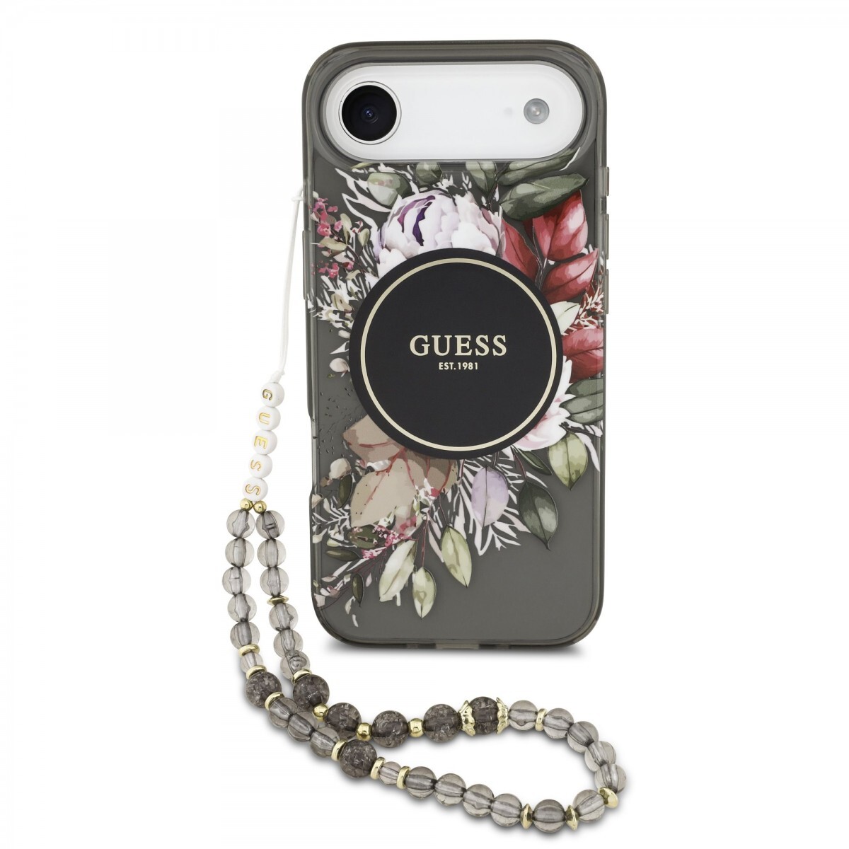 Zadní kryt Guess IML Flowers Strap MagSafe pro iPhone 17 Air Black