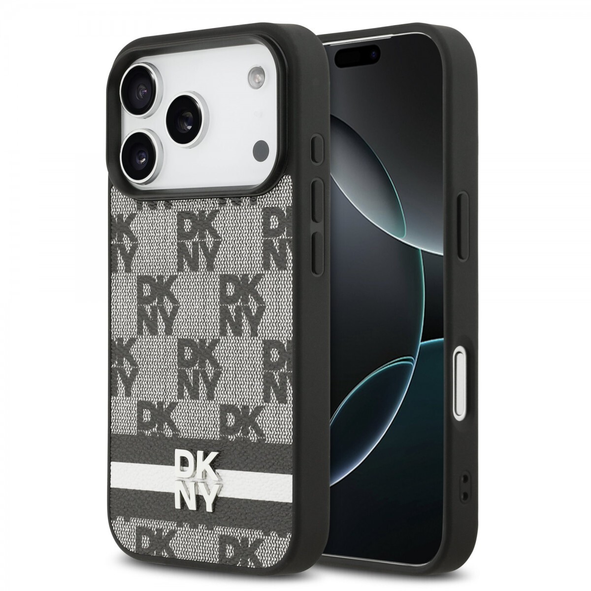 Zadní kryt DKNY PU Leather Checkered Pattern and Stripe pro iPhone 17 Pro Black