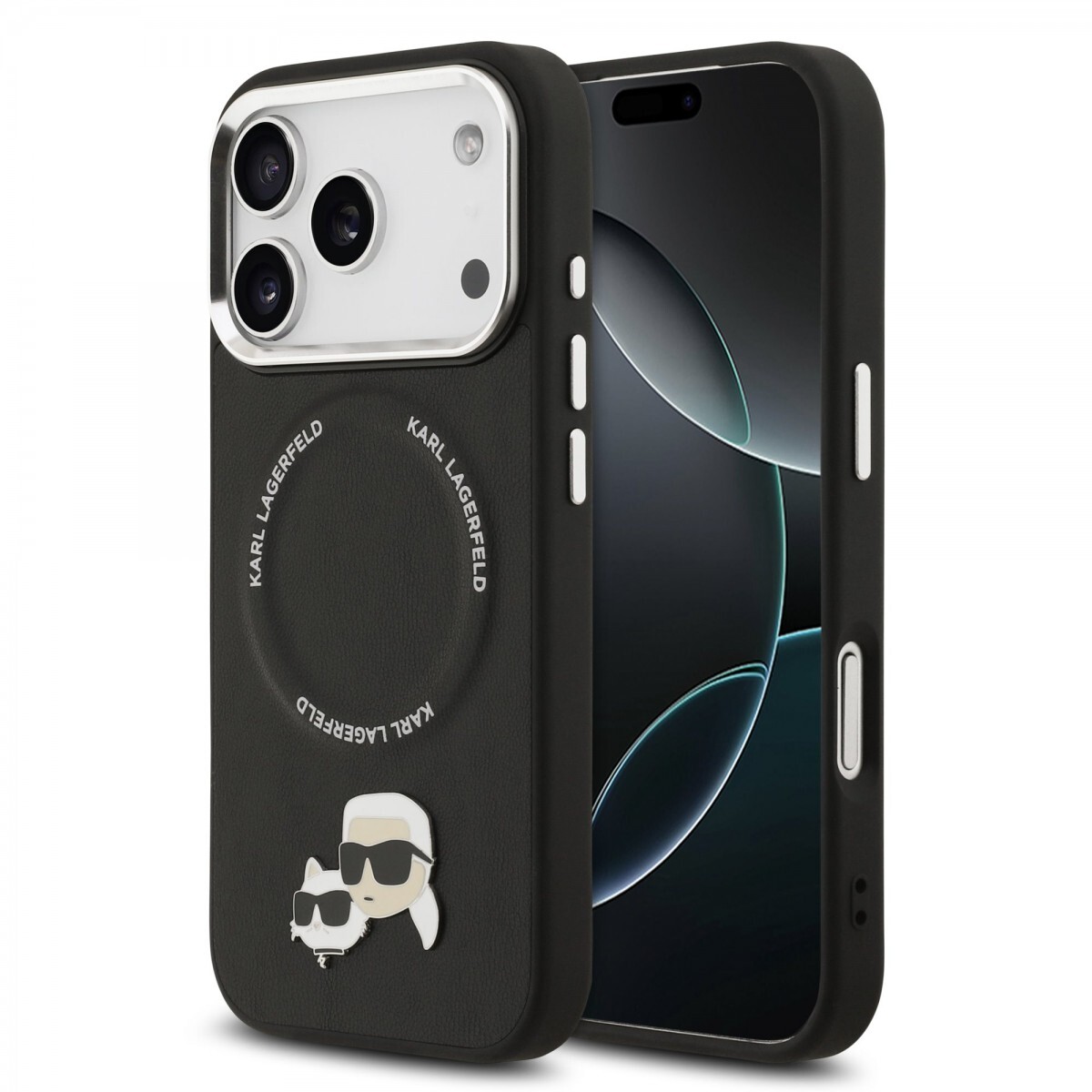Zadní kryt Karl Lagerfeld PU Karl and Choupette Heads Pins MagSafe pro iPhone 17 Pro Black