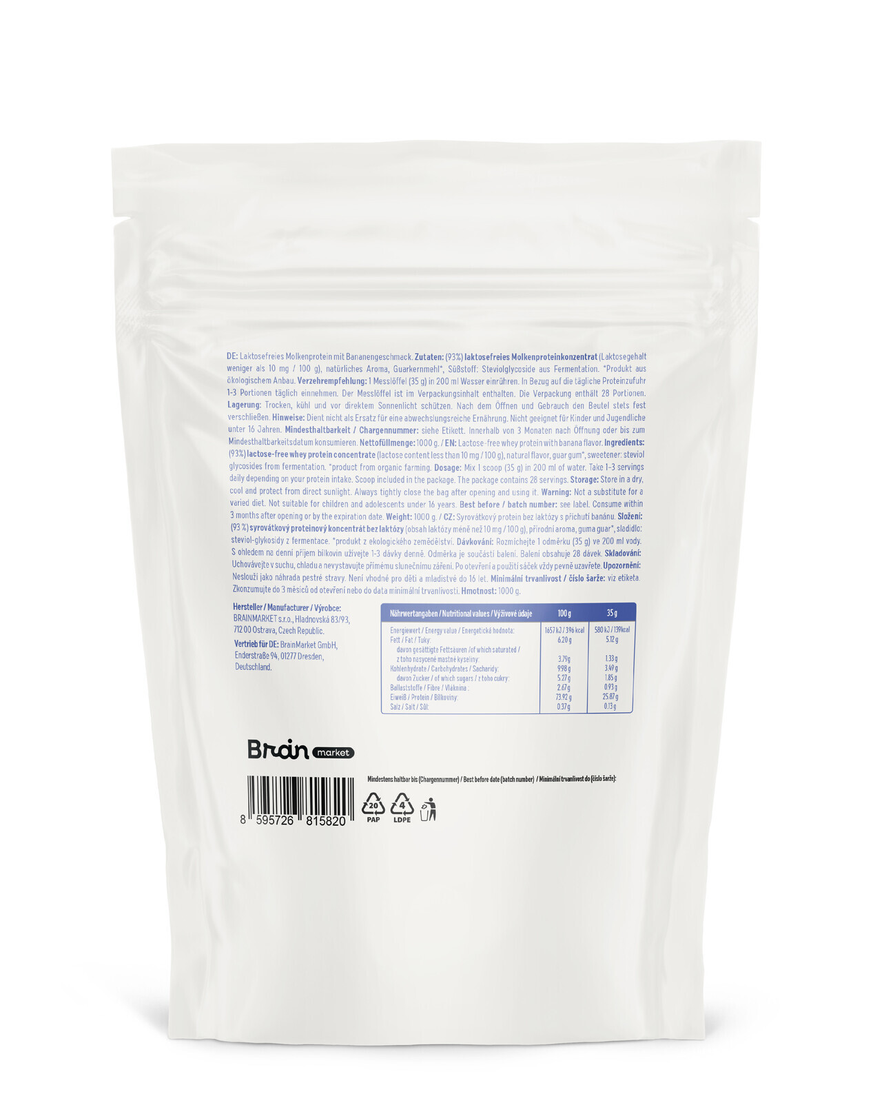 BrainMax Lactose Free Protein, Banana, 1000 g