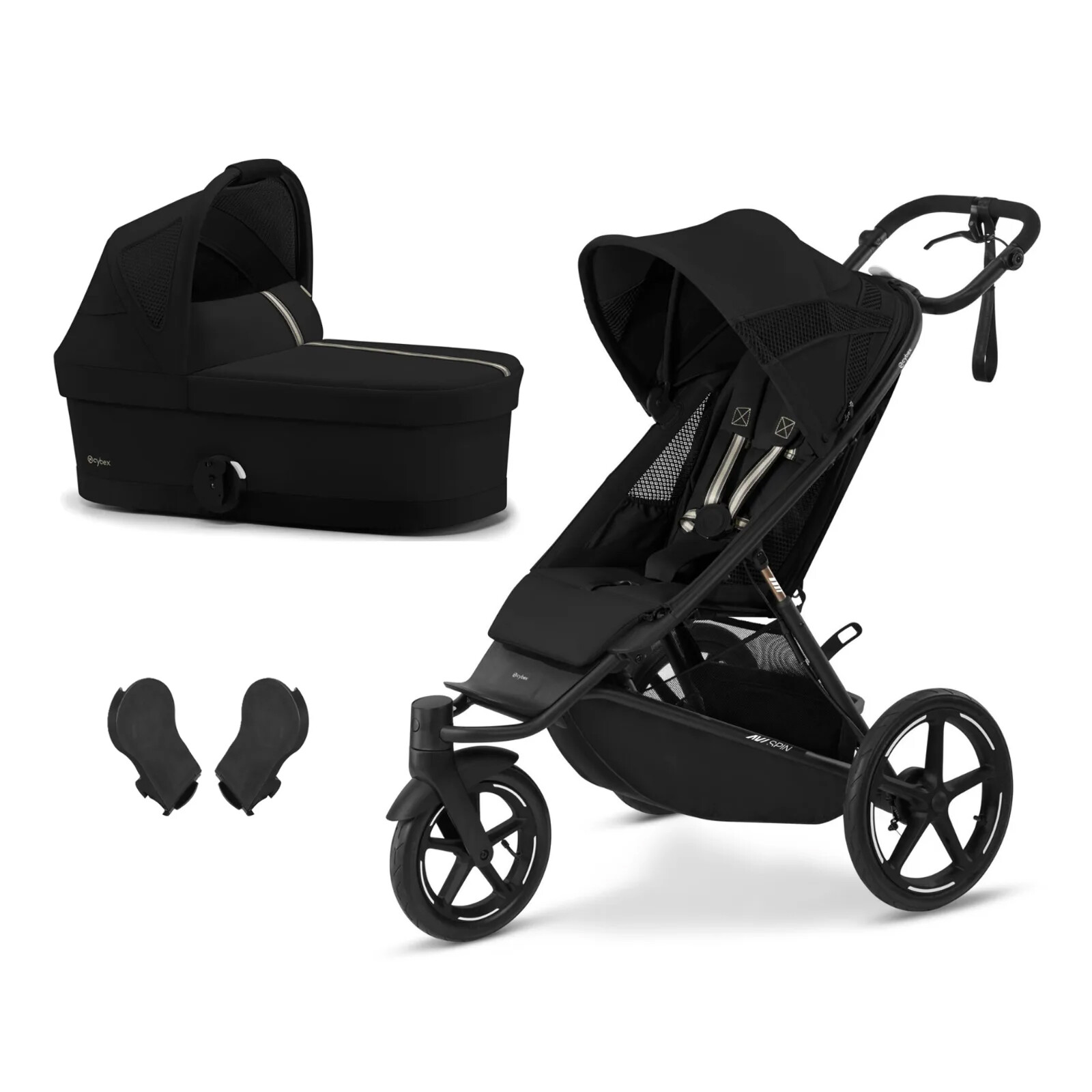 Cybex AVI SPIN BLACK Moon Black | black + korba Cot S + adaptéry