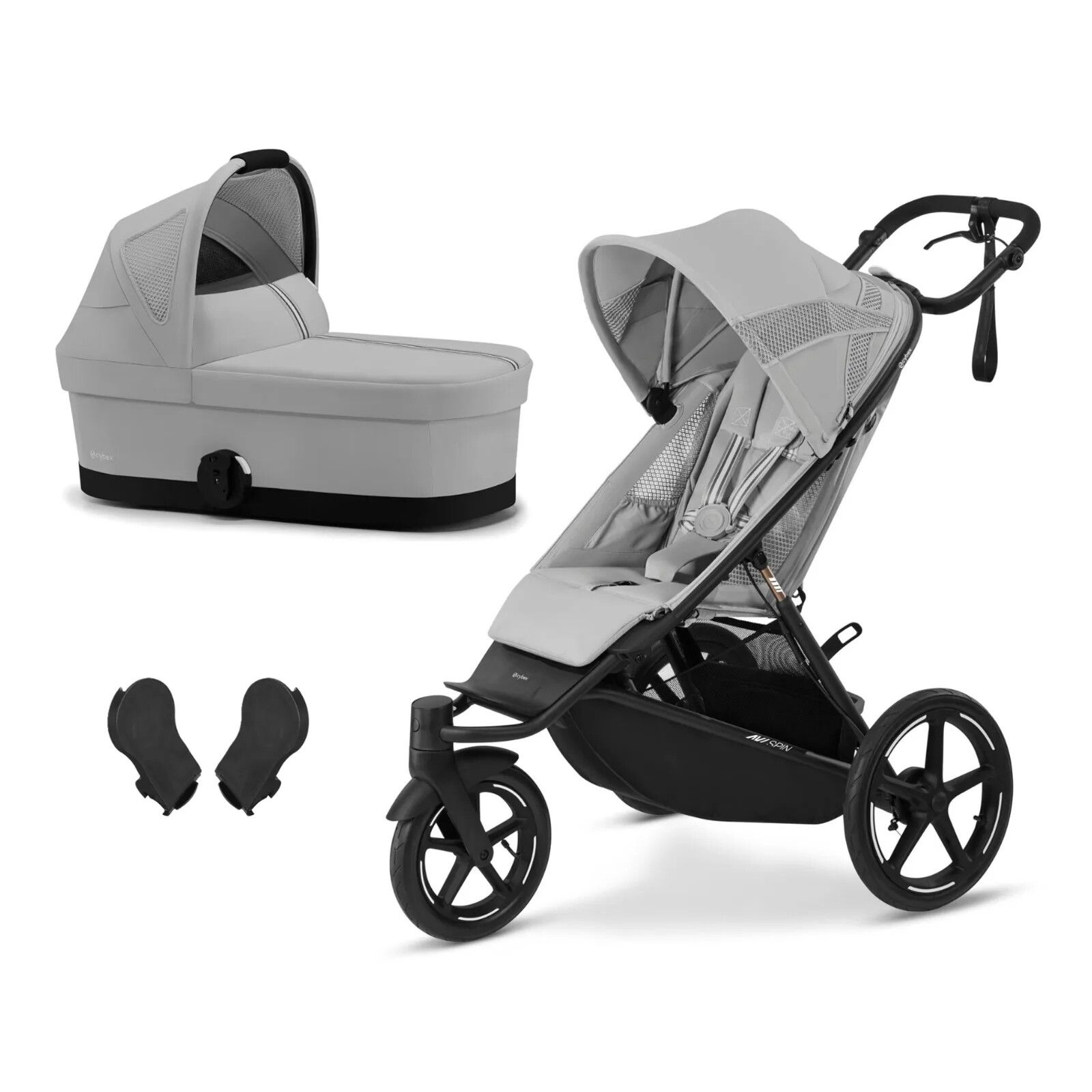 Cybex AVI SPIN BLACK Fog Grey | light grey + korba Cot S + adaptéry