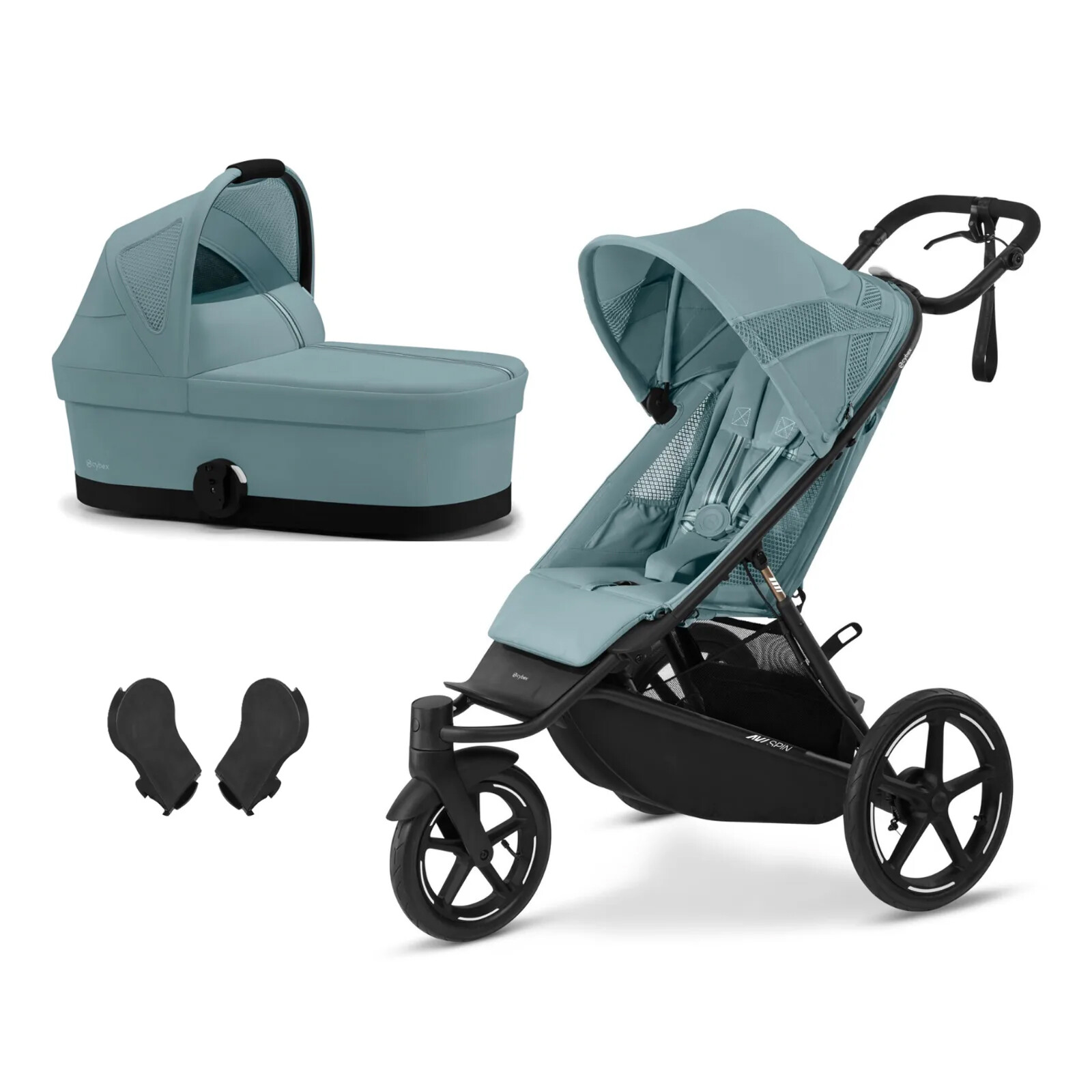 Cybex AVI SPIN BLACK Stormy Blue | light blue + korba Cot S + adaptéry