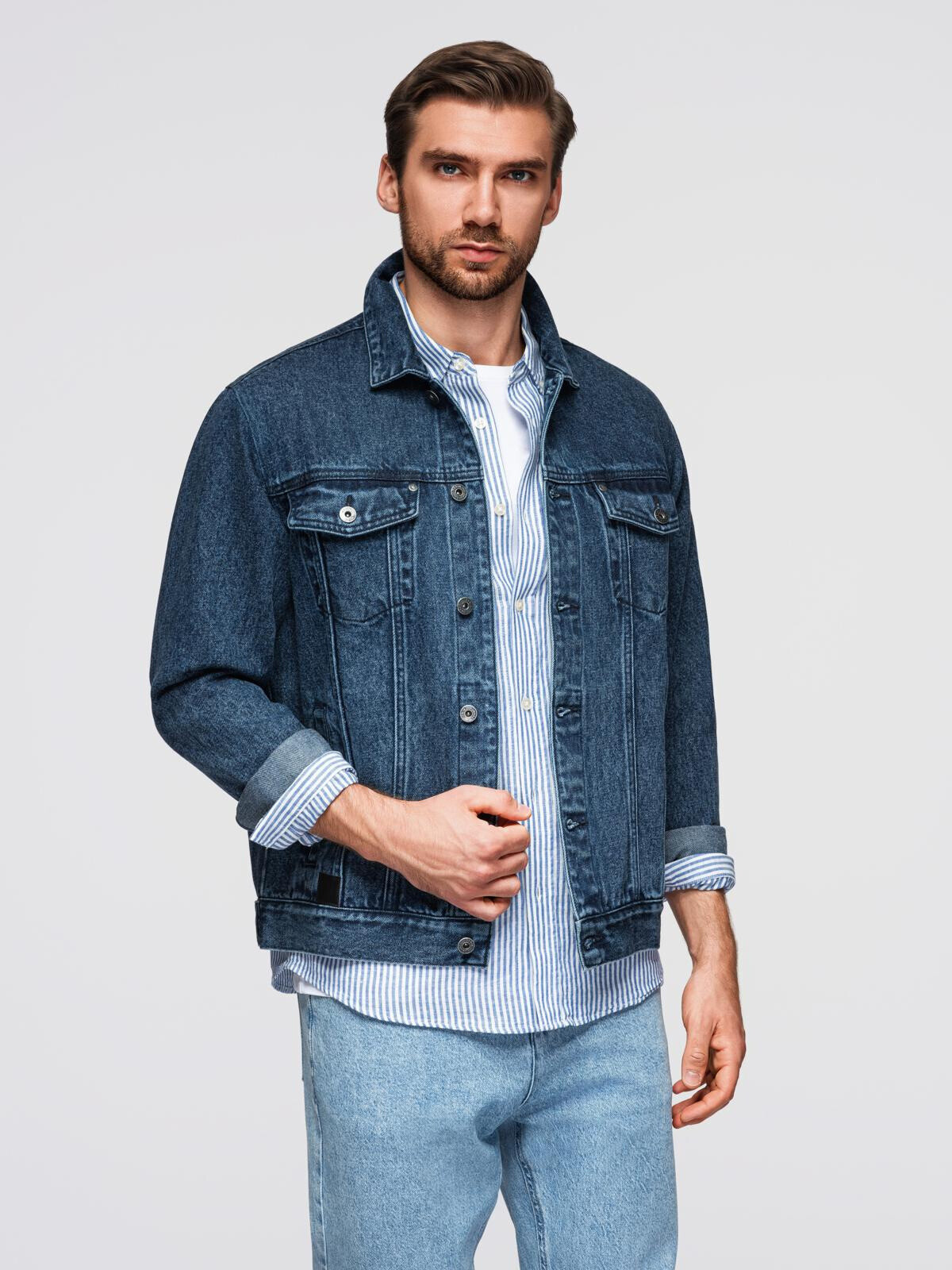 Ombre Men's denim katana jacket with washem - blue