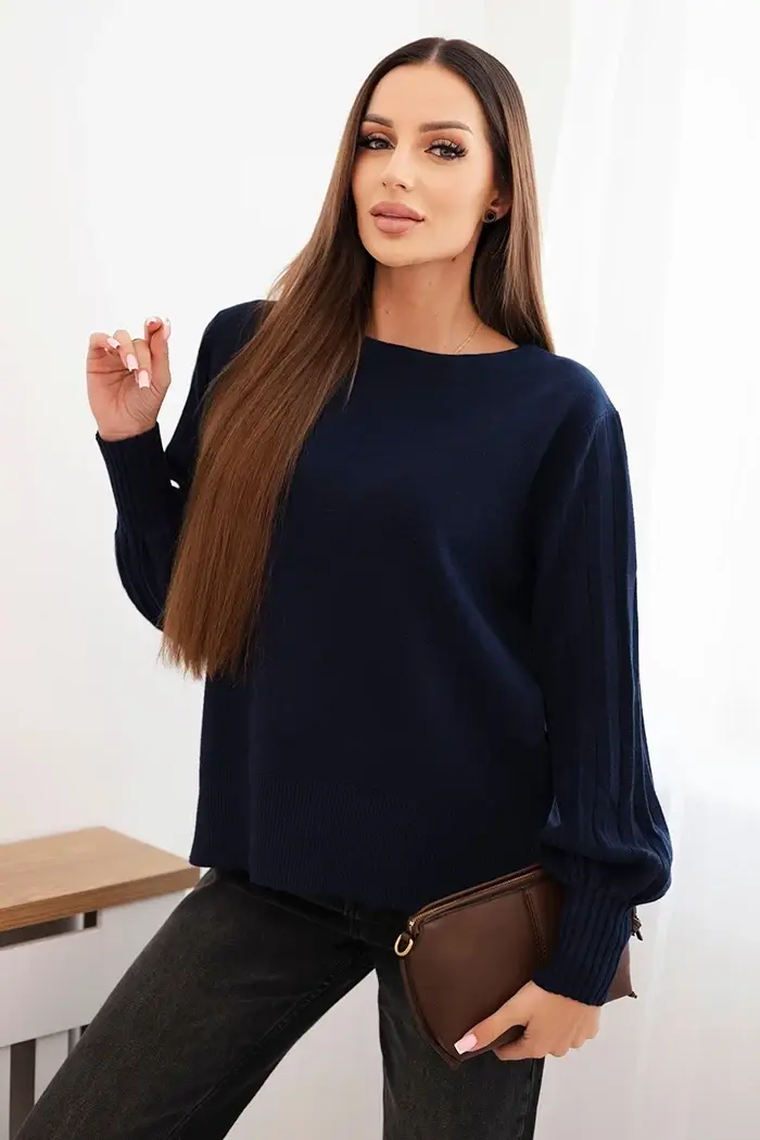 Kesi Włoski Dámský viskózový svetr s dlouhým rukávem a rozparkem po stranách granátový