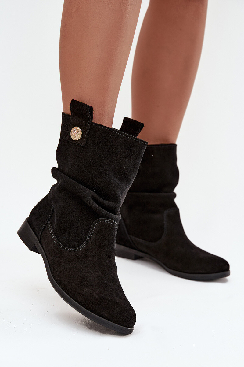 Kožené semišové dámské boty s žebrováním zateplené Zazoo 4210 Černé