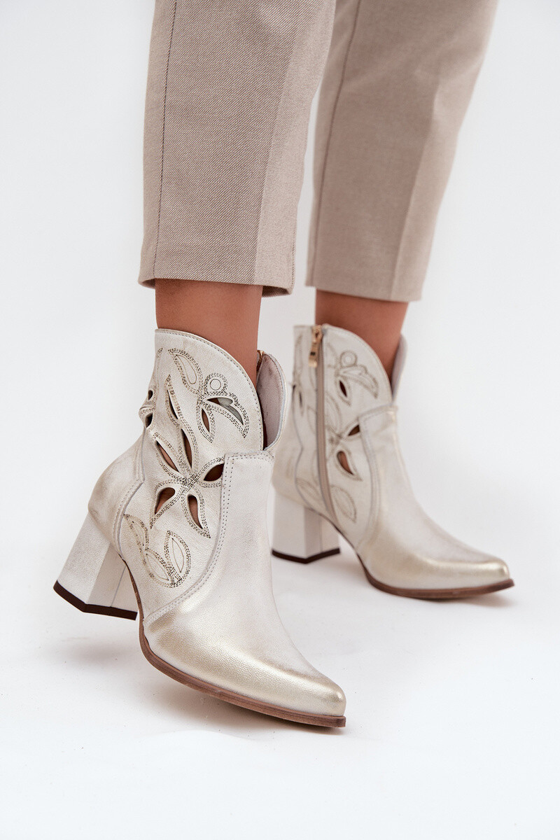 Kožené Prolamované Dámské Kotníkové Boty Na Podpatku Zazoo