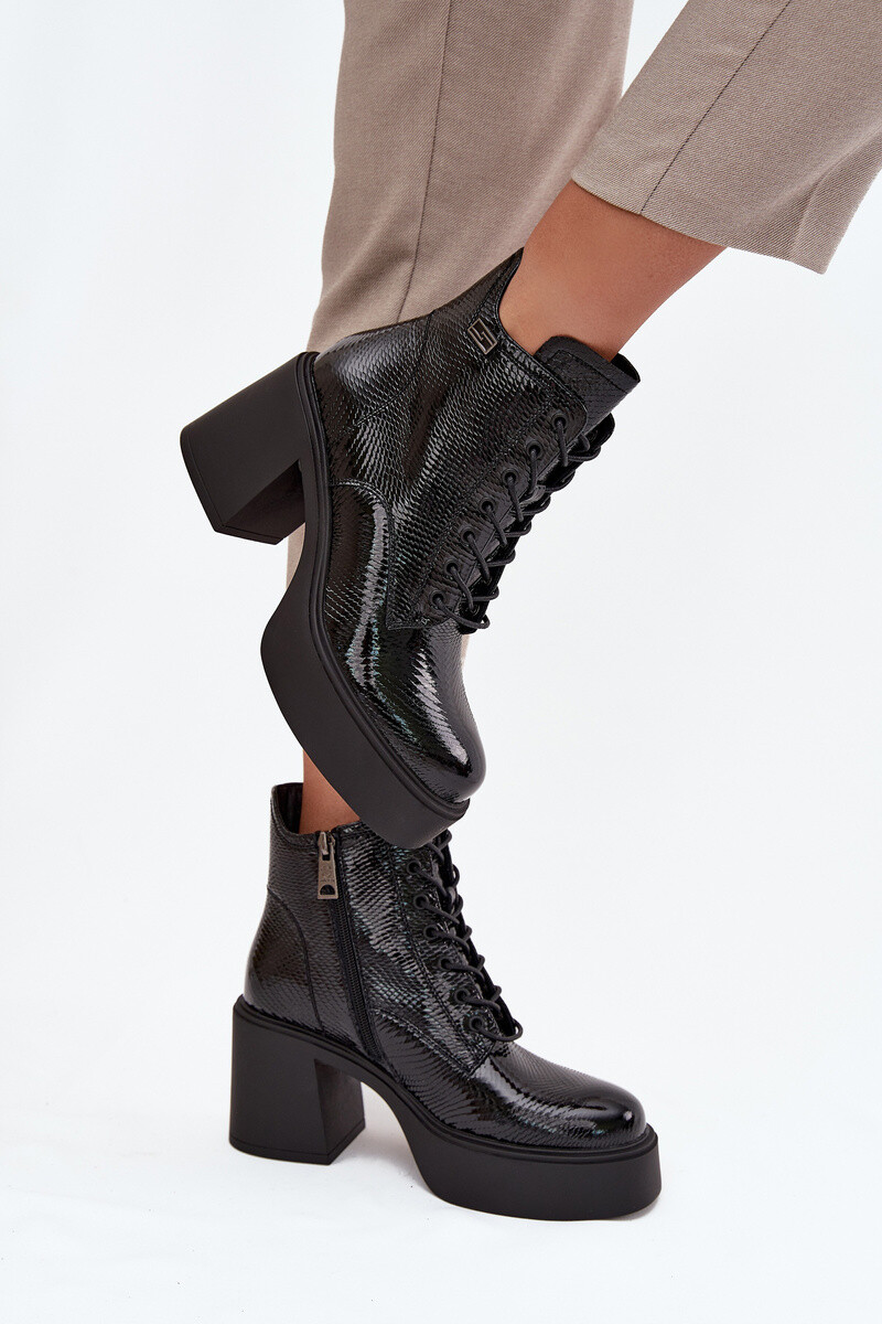 Lakované kožené dámské boty na platformě a podpatku Vinceza