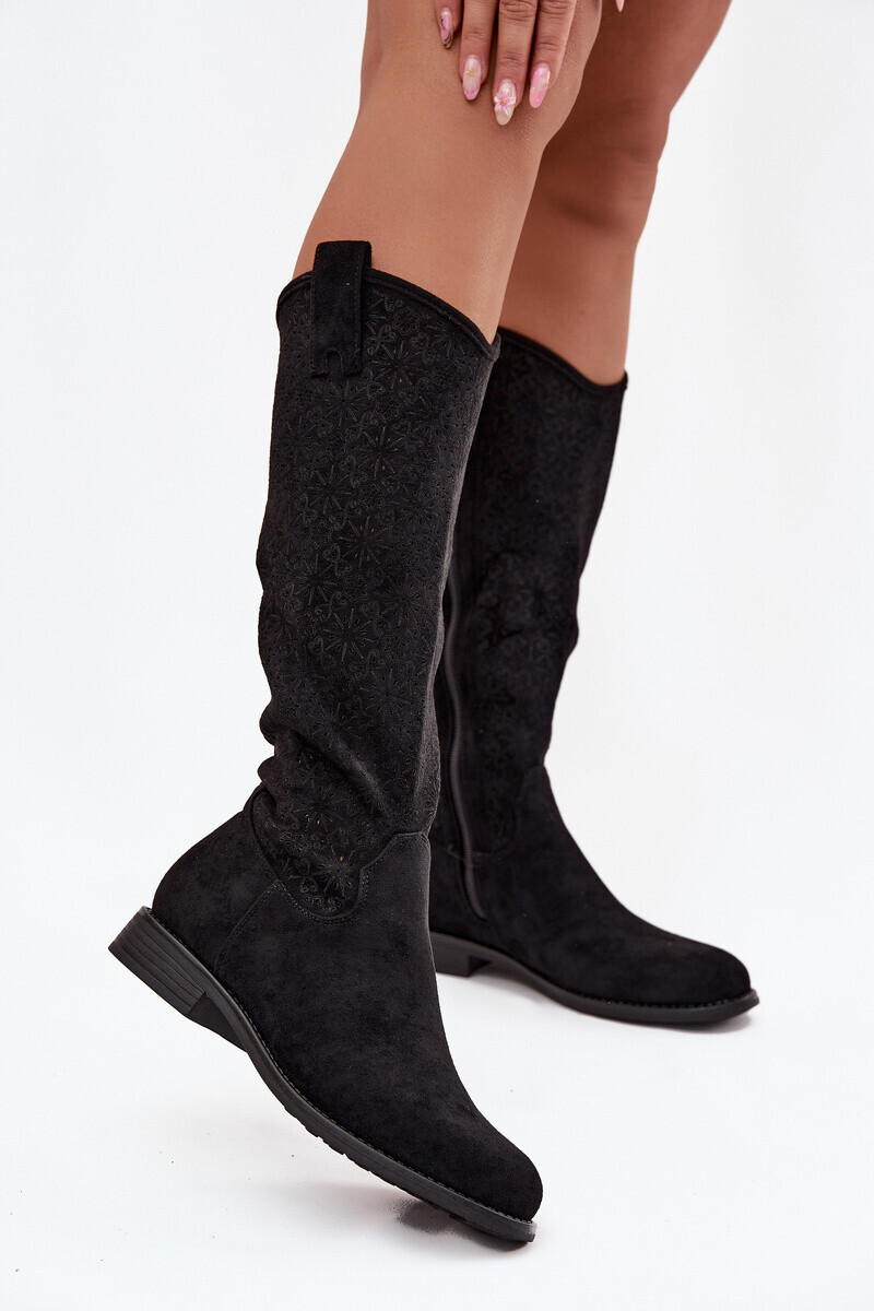 S. BARSKI Dámské Kozačky Síťované Na Ploché Podpatky S Bar ski HY52 534 Černé