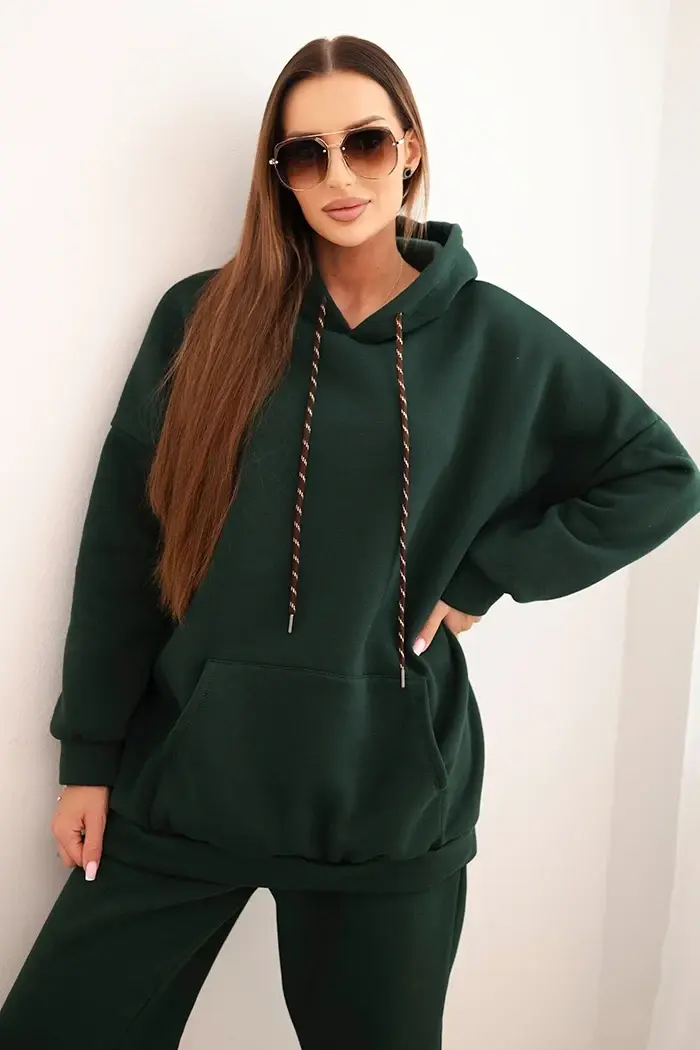 Kesi Włoski Dámská zateplená bavlněná souprava s kapucí tmavě zelená