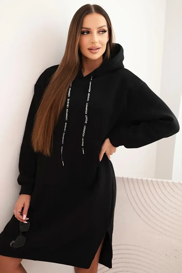 Kesi Włoski Dámská bavlněná mikina s kapucí zateplená černá