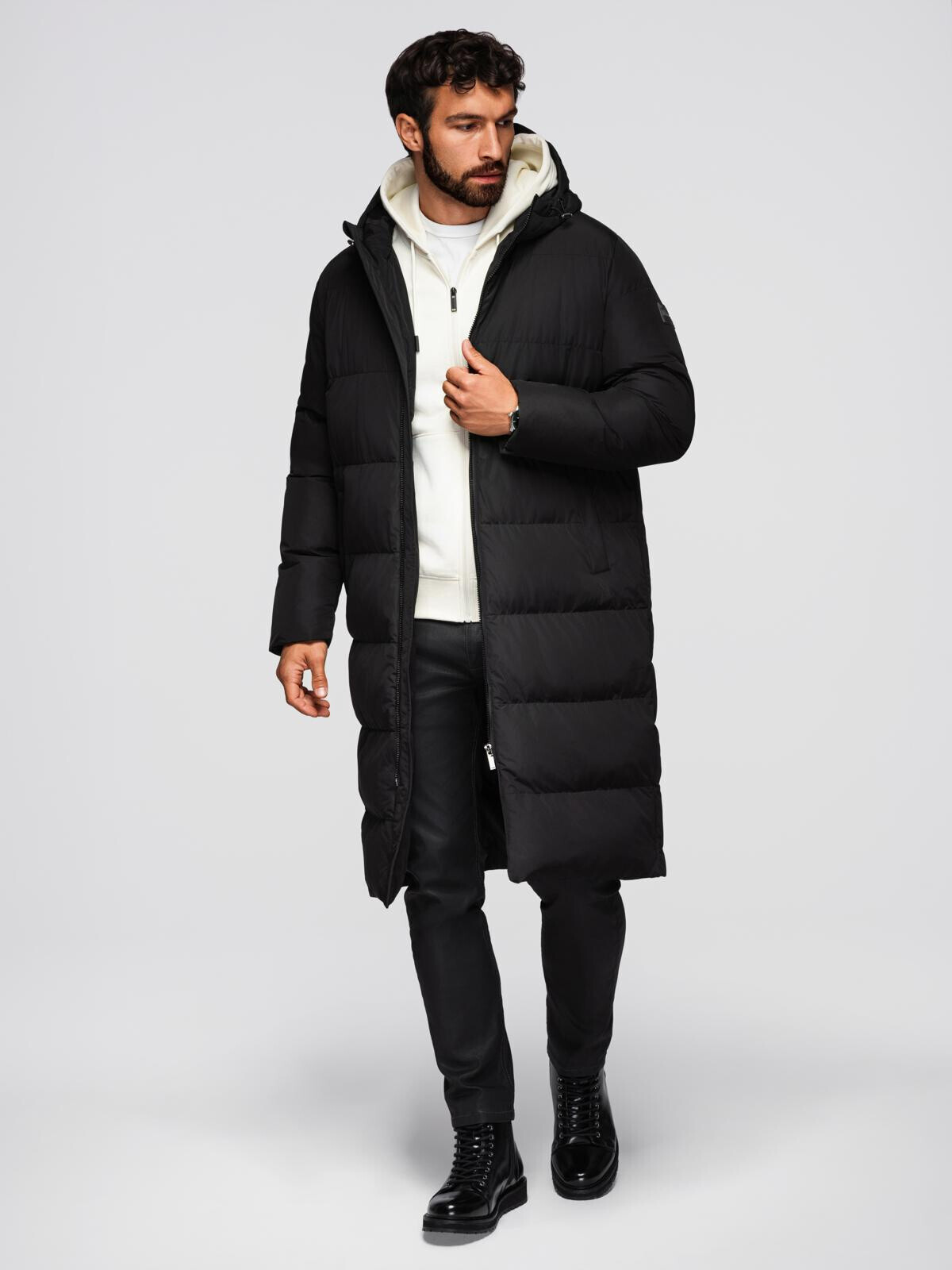 Ombre Men's classic long hooded jacket - black