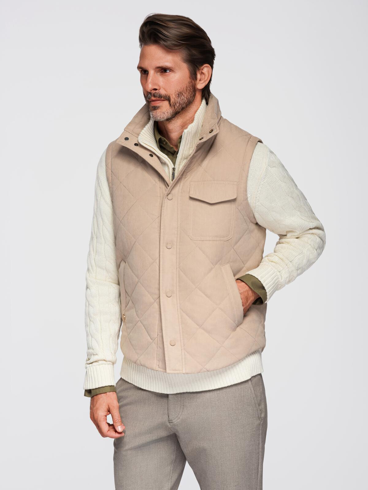 Ombre Men's peach effect quilted vest - beige