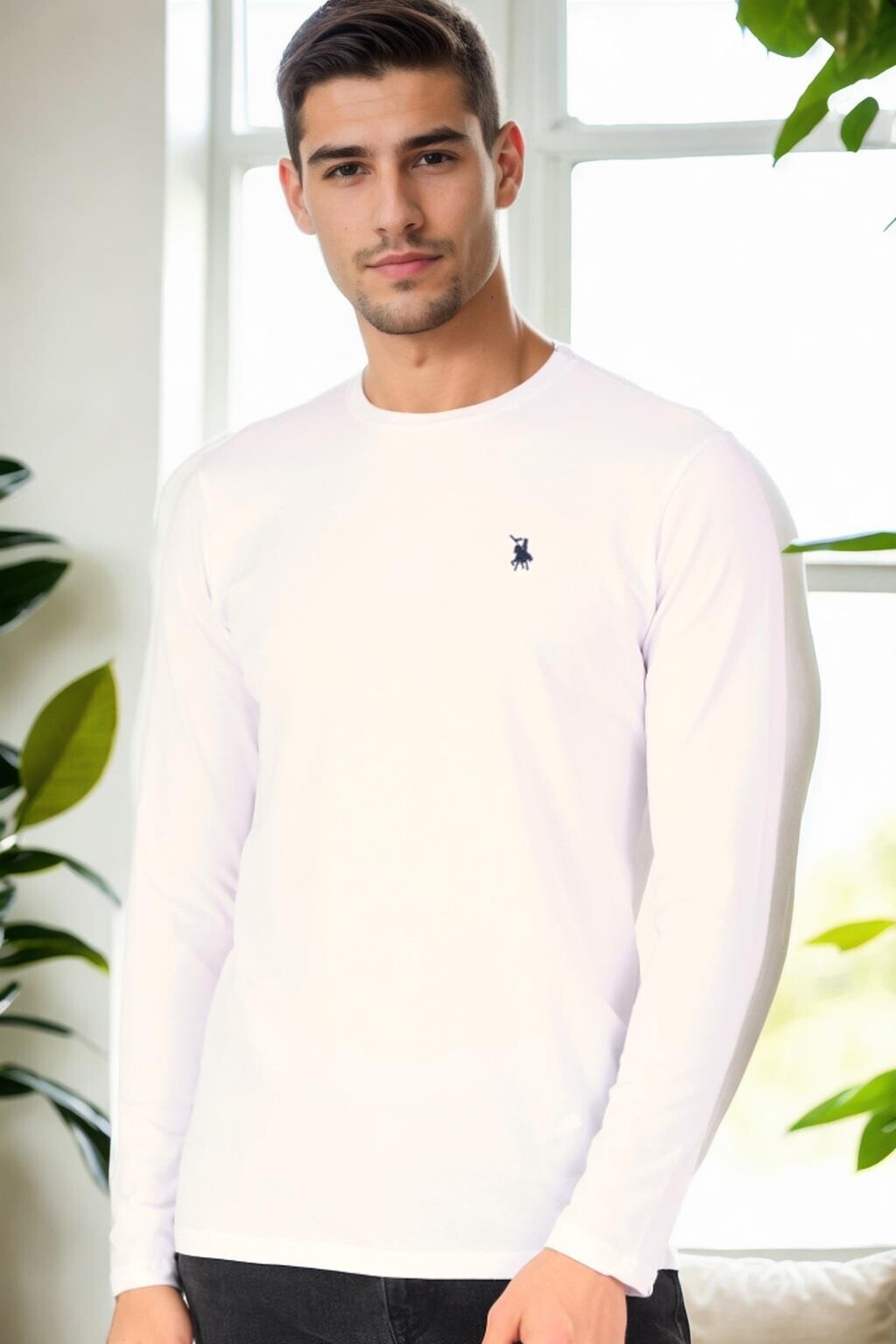 T9588 DEWBERRY BICYCLE COLLAR LONG SLEEVE T-SHIRT-WHITE