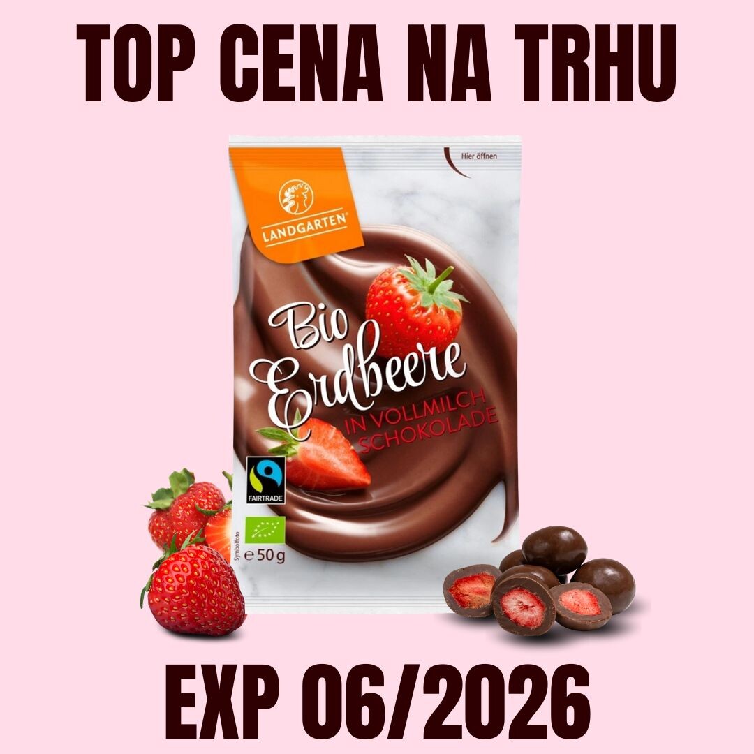 LANDGARTEN Lyofilizované jahody v mléčné čokoládě 50 g EXP 06/2026