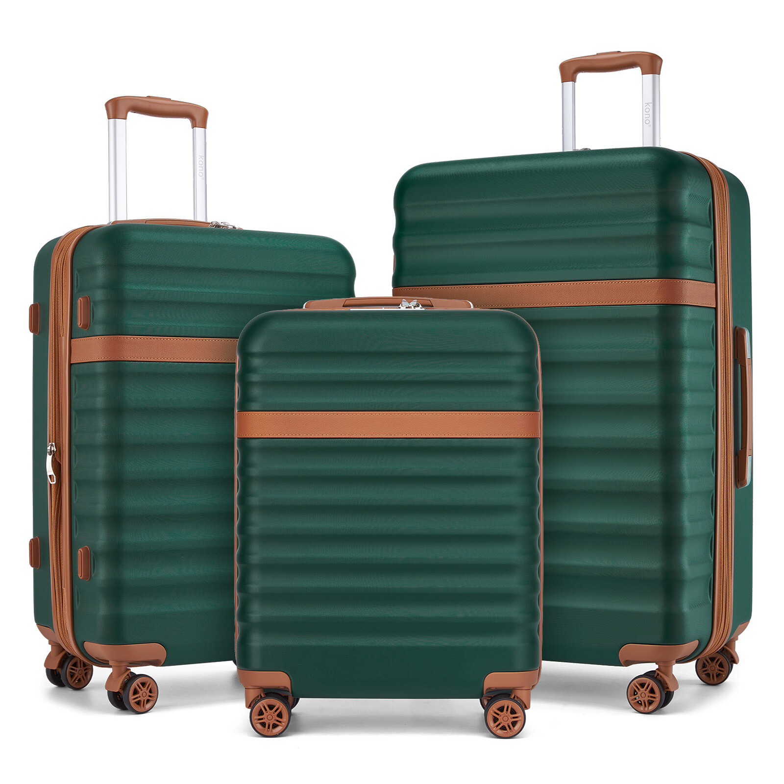 Sada 3 cestovních ABS+PC kufrů Kono 33L/57L/87L - zelená
