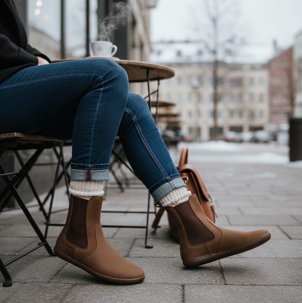 GROUNDIES CAMDEN Chocolate Zateplené barefoot chelsea boty - 38