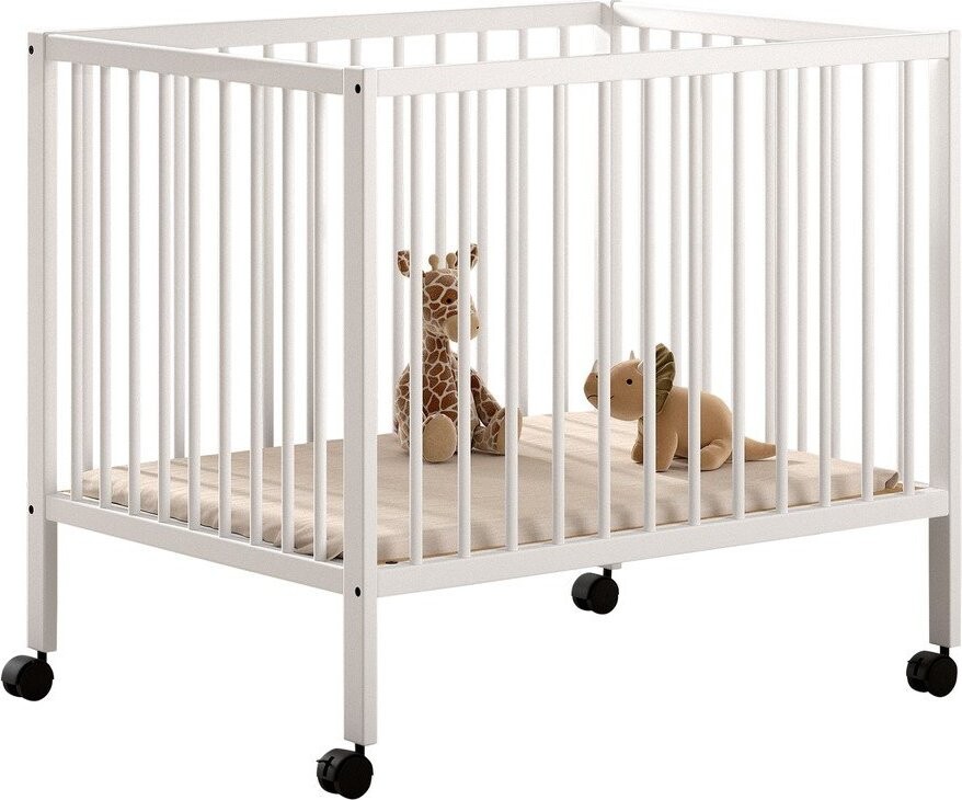 Bílá dětská ohrádka z bukového dřeva s nastavitelnou výškou/na kolečkách 95x75 cm Dino – Vipack