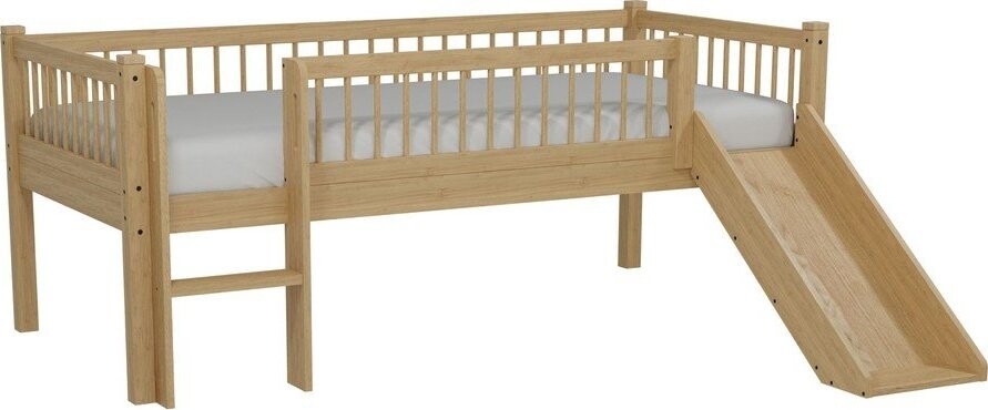 Vyvýšená dětská postel z bukového dřeva s klouzačkou s roštem 90x200 cm v přírodní barvě Forrest – Vipack