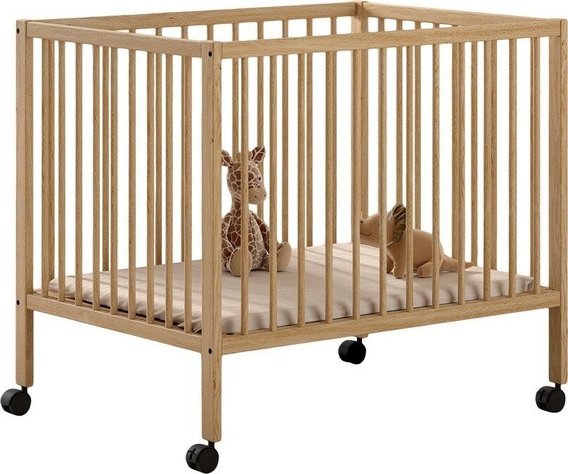 Dětská ohrádka z bukového dřeva s nastavitelnou výškou/na kolečkách 95x75 cm v přírodní barvě Dino – Vipack