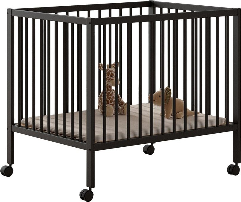 Antracitová dětská ohrádka z bukového dřeva s nastavitelnou výškou/na kolečkách 95x75 cm Dino – Vipack