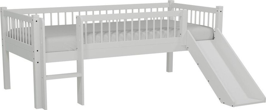 Bílá vyvýšená dětská postel z dubového dřeva s klouzačkou s roštem 90x200 cm Forrest – Vipack