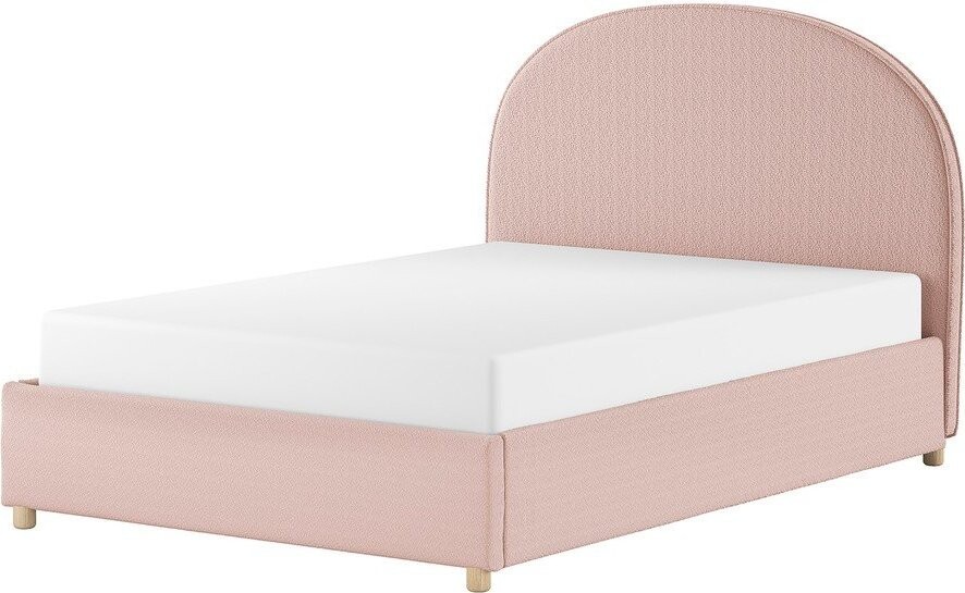 Růžová čalouněná dvoulůžková postel s úložným prostorem s roštem 140x200 cm Moon – Vipack