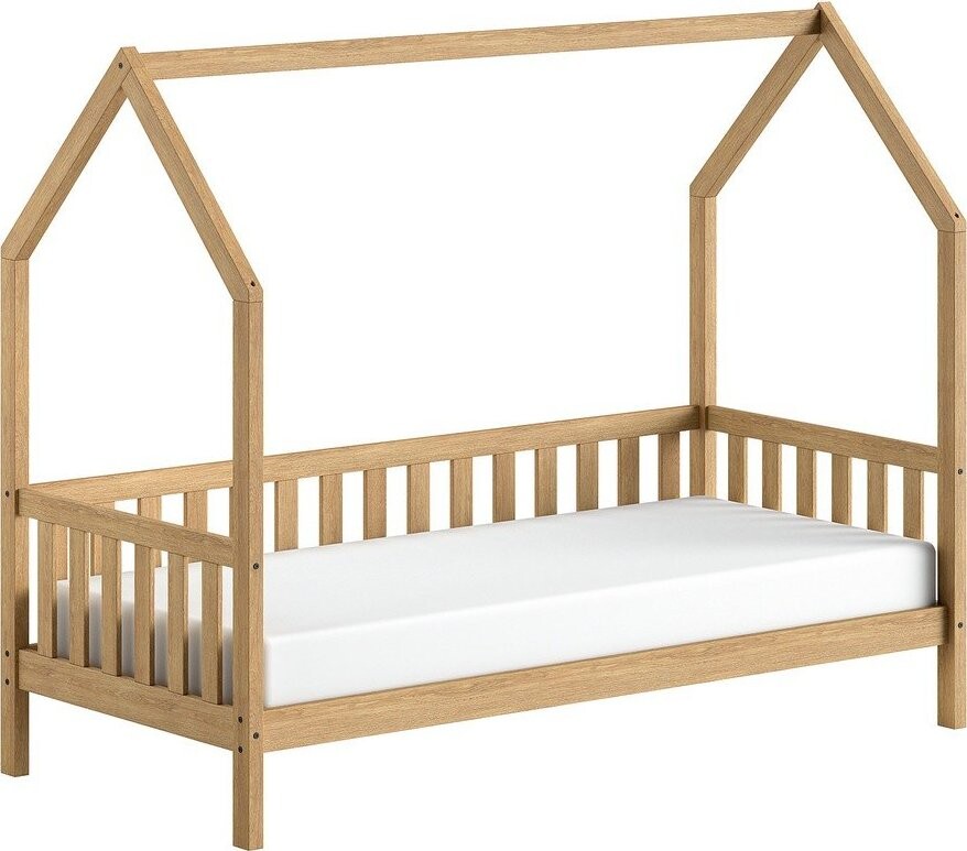 Domečková dětská postel z dubového dřeva s roštem 90x200 cm v přírodní barvě Cabane – Vipack