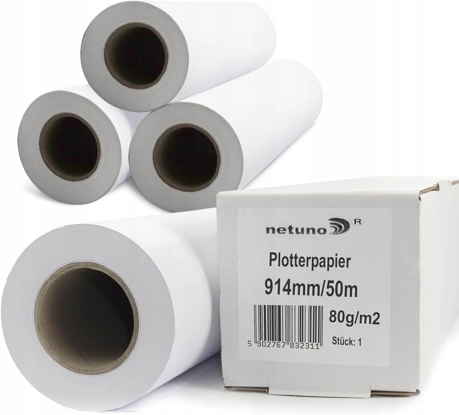 Sada 4 rolí Papír do plotru 914 x 50 m 80 g pro Cad tisk, mapy, projekty