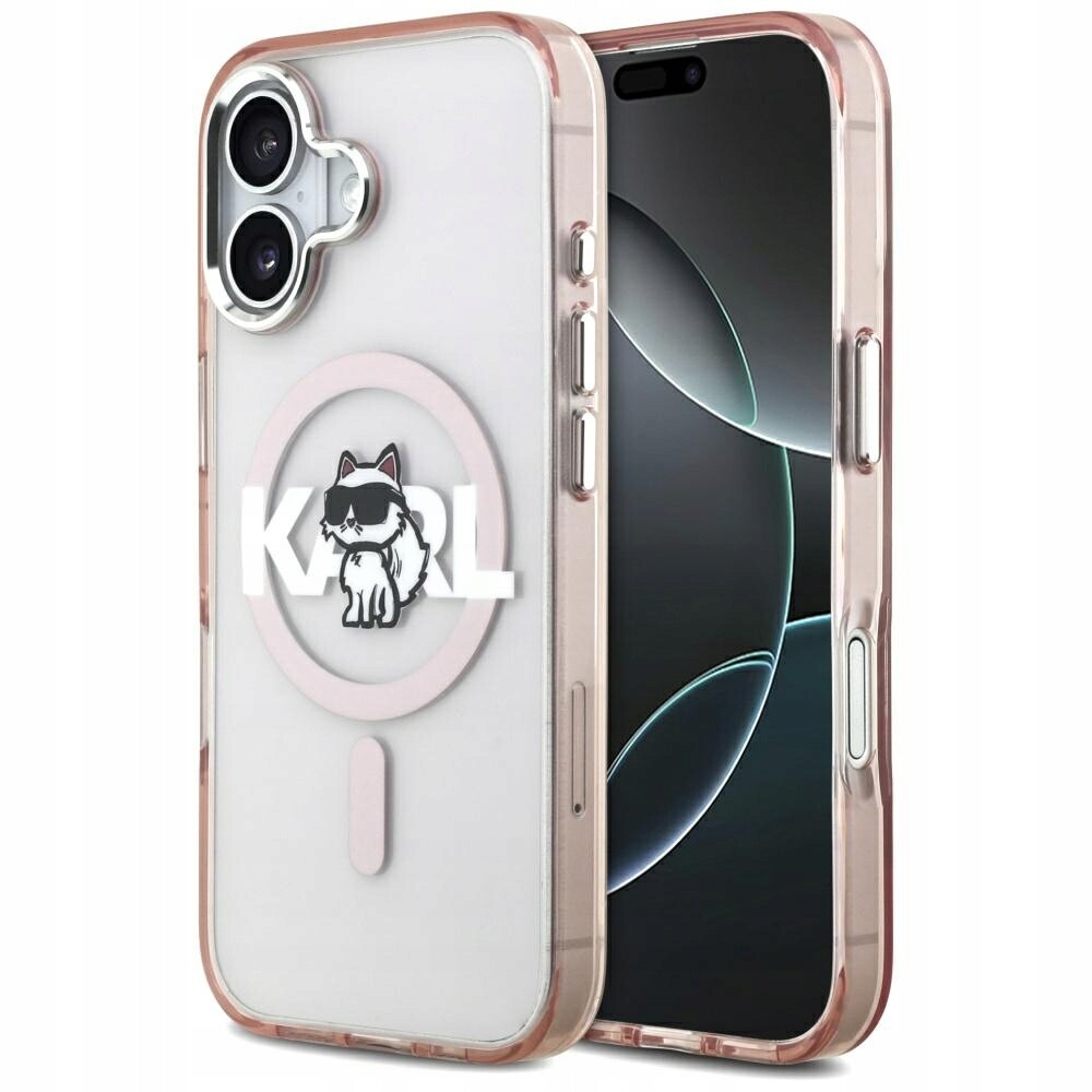 Pouzdro Karl Lagerfeld IML Choupette Sketch Logo MagSafe pro iPhone 17, růžové